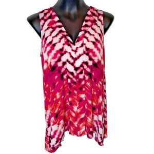 Worthington Tank Top Women's Size S V-Neck Cascade Front Red Shibori Sharkbite